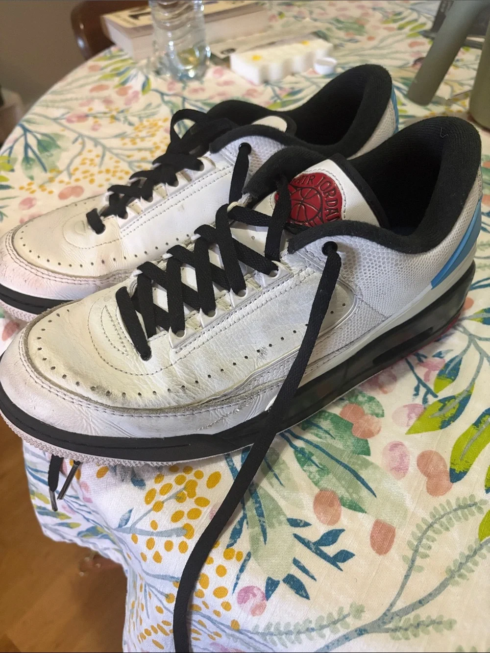 Jordan Kids White, Black and Red Leather Basketball Sneakers